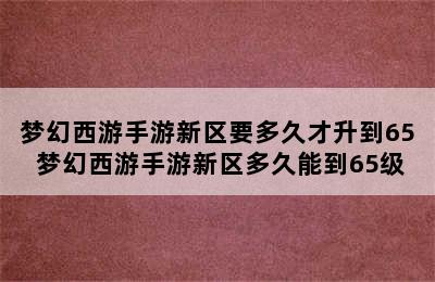 梦幻西游手游新区要多久才升到65 梦幻西游手游新区多久能到65级